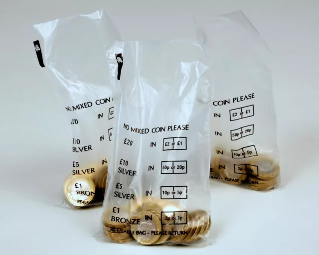 Plastic Coin Bags - Money Bank Bags No Mixed Coins Change  Cash Retail Bag