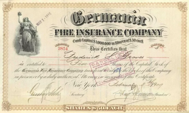 Germania Fire Insurance Co. - Stock Certificate - Insurance