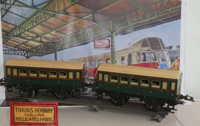 Hornby 2 voitures wagons voyageurs vert à fenêtres ajourées Train échelle 0 1950