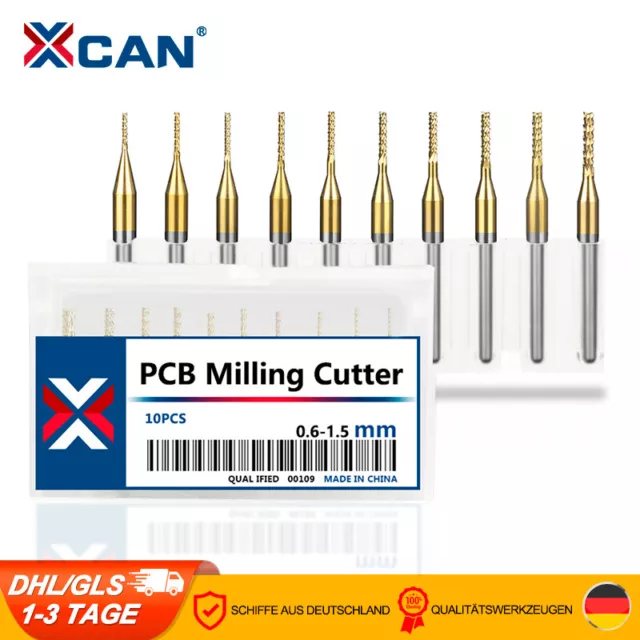 10-tlg VHM PCB Fräser 0,6-3,175mm Schaftfräser CNC Gravier Titan-Beschichtung