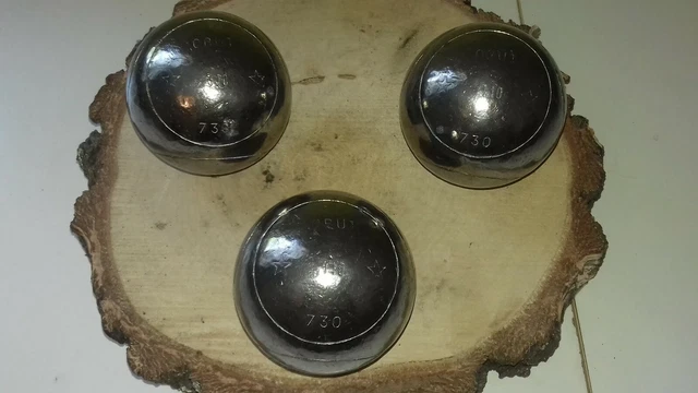 Lot De 3 Boules De Pétanque Obut Vintage Remplies D'eau - 607g à 622g - 7,3 Cm