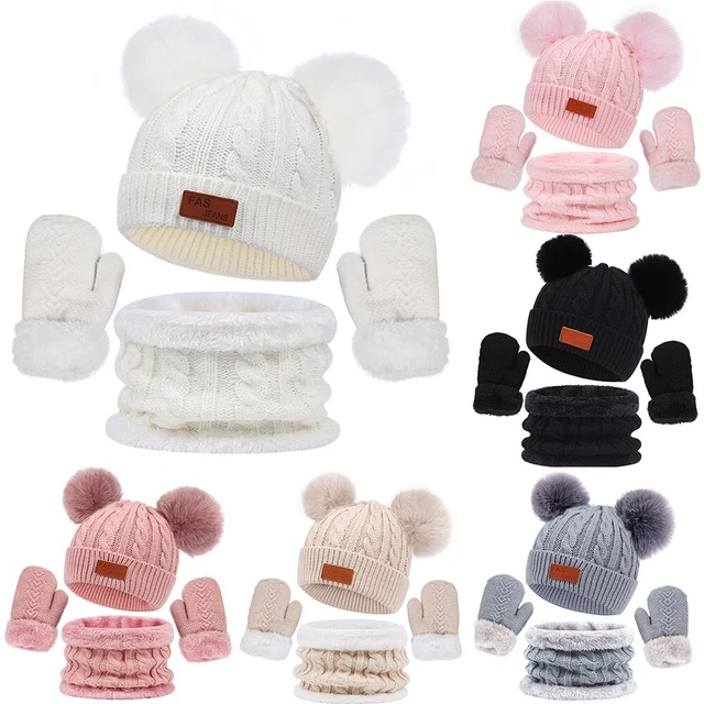 Cappello Lavorato a Maglia Bambini Carini Sciarpa Guanti Ragazze Ragazzi Inverno Termale 3pz/Set Bambini