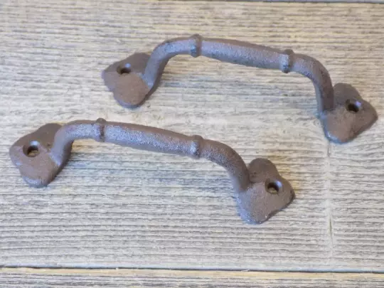 2 Handles Drawer Bin Pulls 5 1/4" Long Rustic Cast Iron Gate Shed Farmhouse Set
