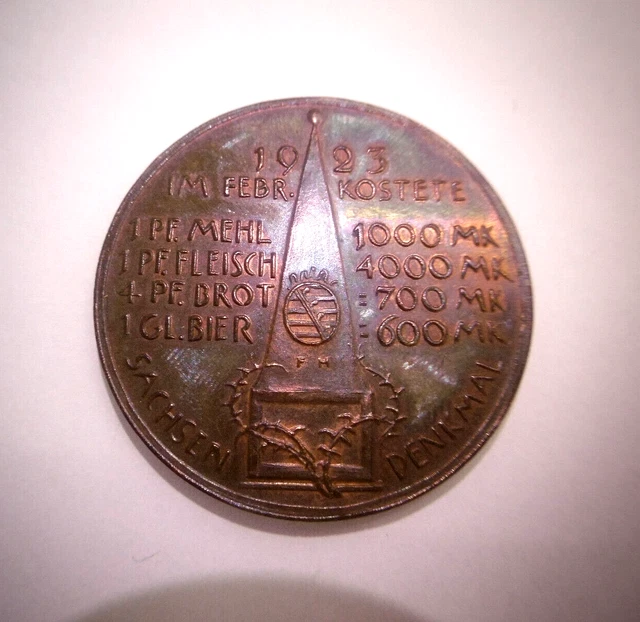 Alte Inflationsmedaille von 1923 "Im Februar kostete..." Ø ca. 3,8 cm