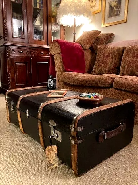 Vintage Large Banded Steamer Trunk Solid Brass Studs Large Chest Restored