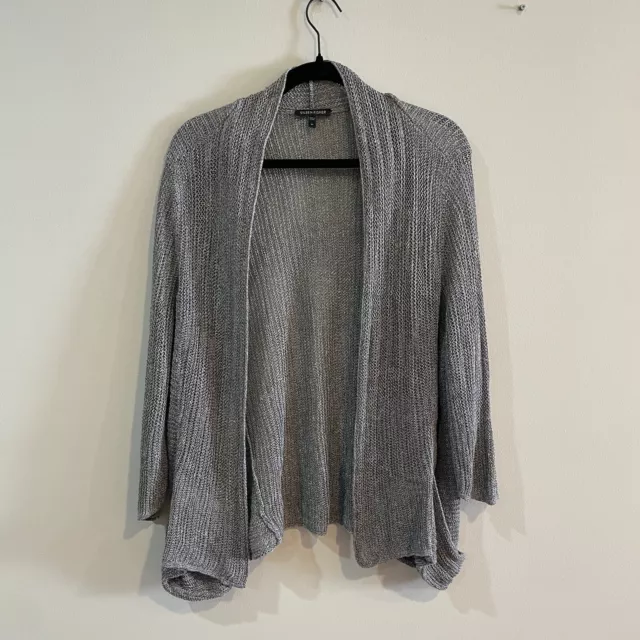 Eileen Fisher Gray silk Linen Blend Open Front Cardigan Size XL