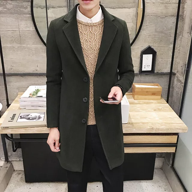 Mens Double Breasted Overcoat Long Jacket Outwear Winter Warm Woolen Trench Coat 11