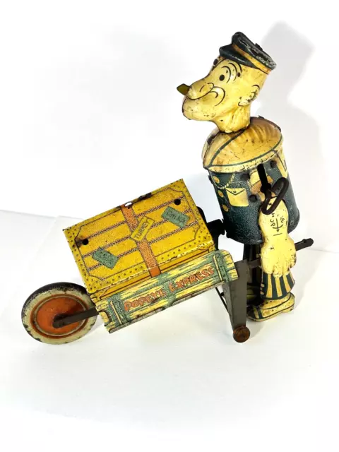 Antique Marx Tin Litho Popeye Express Wind-up Push Cart 1935 Working condition