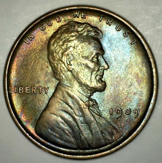 1909 Lincoln Wheat Cent Dark Coin 1c US Penny Uncirculated Colorful Toning
