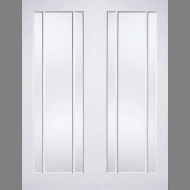 Internal Lincoln White Primed Rebated Pair Clear Glass Doors