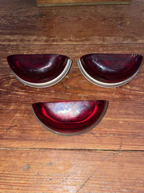 Set of 3 Lewis Dolin Ruby Red Glass and Stainless Steel 3. 75” Drawer Pulls