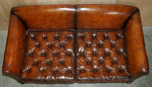 Huge Restored Antique Victorian Howard & Son's Brown Leather Chesterfield Sofa 3