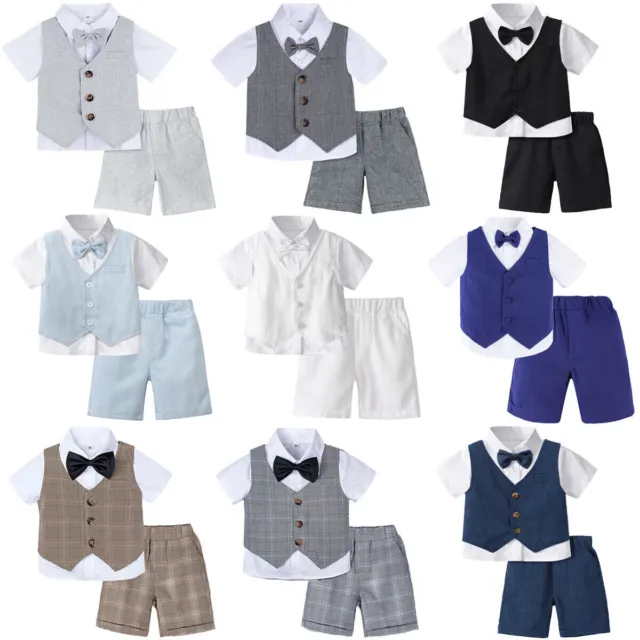 Toddler Boys Suit Shorts Sets with Hat Baby Baptism Outfits Kids Formal Suits