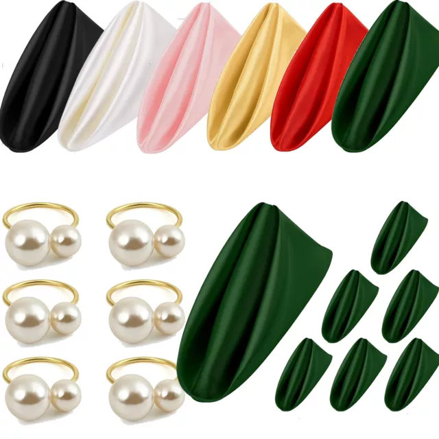 Cloth Napkins and Pearl Napkin Rings Set of 6 for Wedding Party Home Decoration