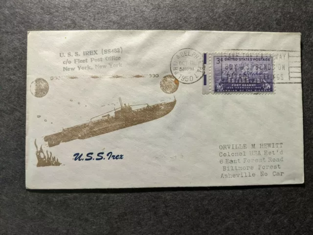 USS IREX SS-482 Naval Cover 1950 SUBMARINE Cachet