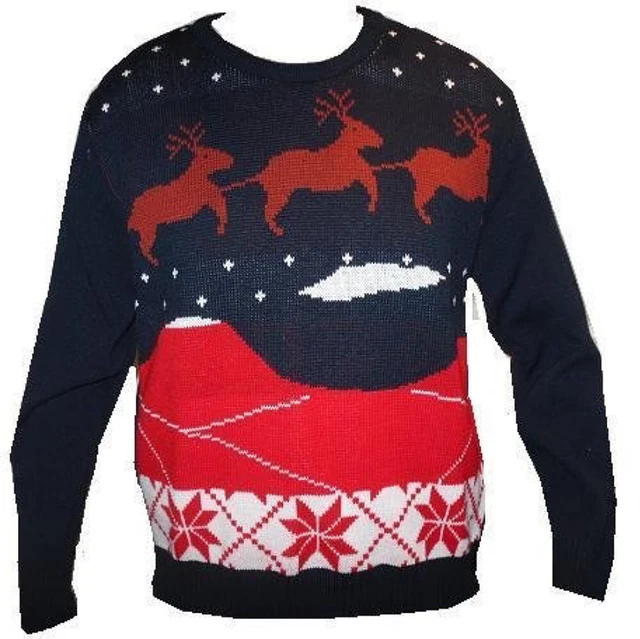 Spesso Maglia Natale Notte Scena Navy Felpa Renna Donna Uomo
