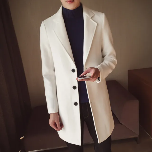 Mens Double Breasted Overcoat Long Jacket Outwear Winter Warm Woolen Trench Coat 12