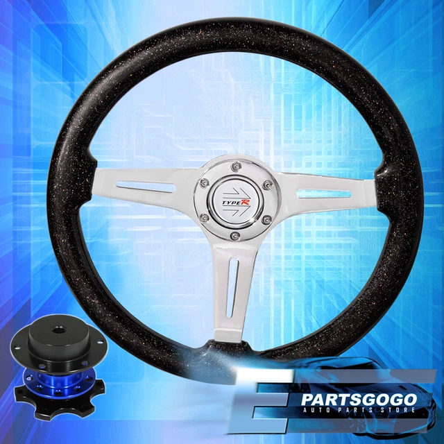 Deep Dish Metallic Black Steering Wheel + Blue Competition Style Quick Release