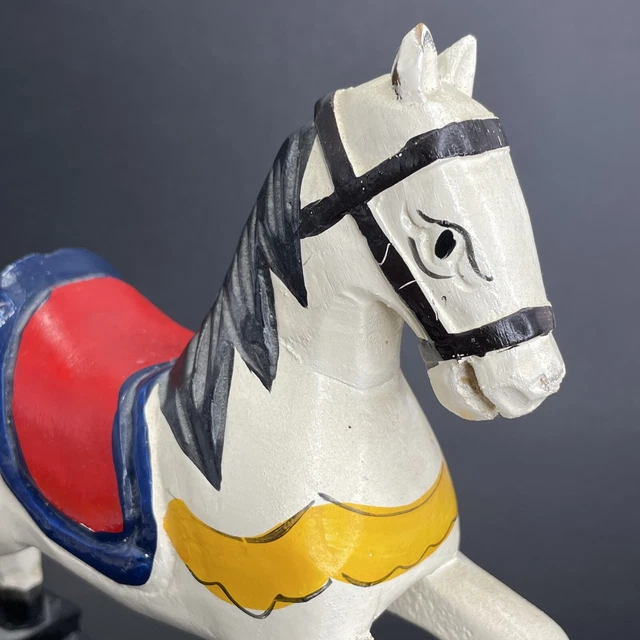 Vintage 1960s Hand-Carved Hand-Painted 11" Solid Wood Rock Horse Wooden Toy