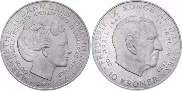 Dänemark 10 Kronen 1972 - Tod Frederik IX.