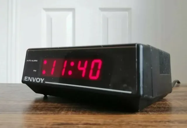 Envoy Electronic Alarm Clock Red  / Super Rare / 70's / Space Age / Faux Wood 2