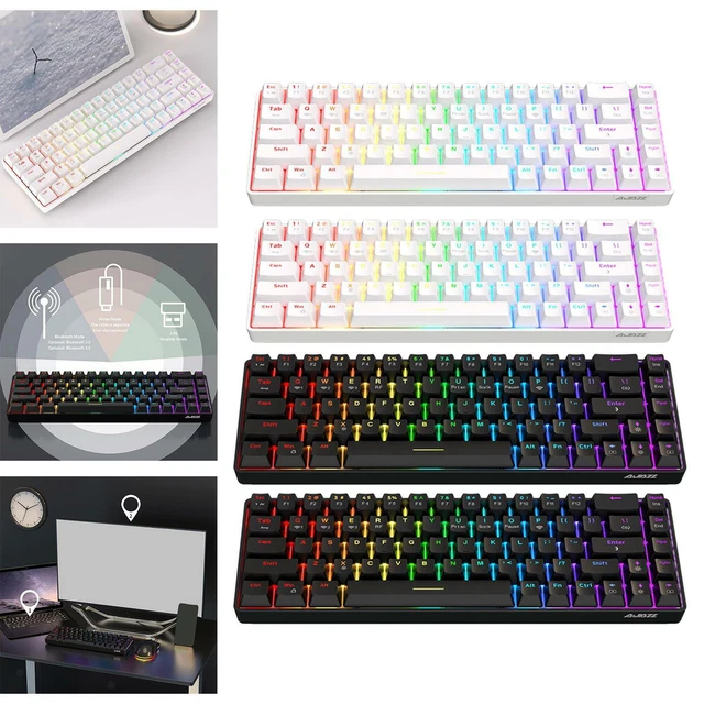 Kit 68 Keyboard PORTABLE 68 KEY Mechanical Keyboard Triple Modes RGB LED Backlit DIY ...