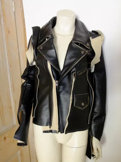 MAISON MARTIN MARGIELA X H M Deconstructed Black Leather Biker Moto Jacket 140.00 PicClick UK