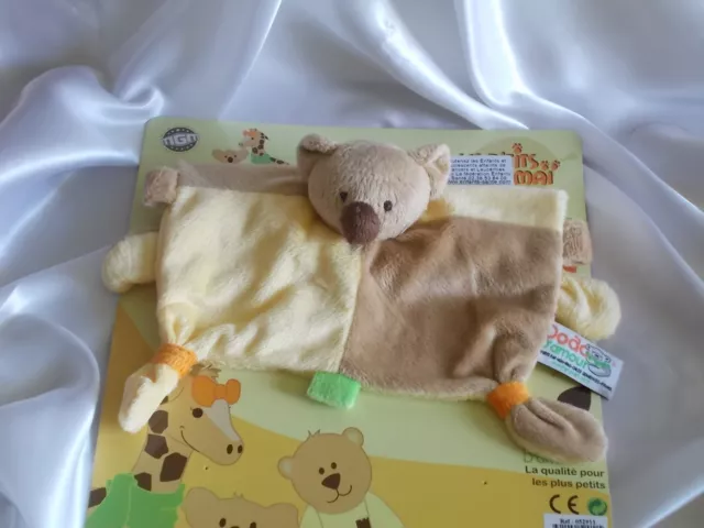 Doudou ours plat, jaune et marron, MGM, Dodo d'amour, neuf