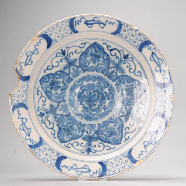 Antique 18th c Blue and White Kangxi Style Dutch Delftware Earthenware Plate.