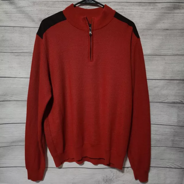 Cutter & Buck Merino Wool Blend Shoulder/Elbow Patched 1/4 Zip Sweater *Men's L*