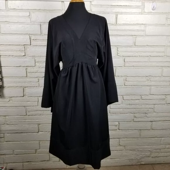 Karen Zambos Vintage Couture Black long Sleeve Modest V-neck Rayon Dress Size S