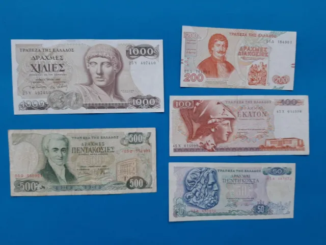 1 x 50+100+200+500+1000 Drachmai Griechenland / Banknote von 1978/83/87/96 °