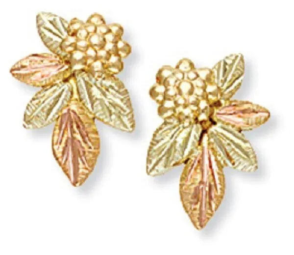 Landstrom's Black Hills Gold Five Leaf Post Earrings, 10K Grape Cluster
