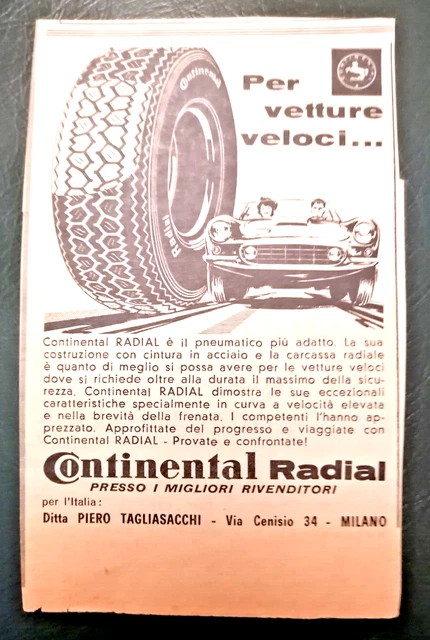 1963 Pneumatici Continental Radial Per Vetture Veloci Pubblicita' Ritaglio Giorn