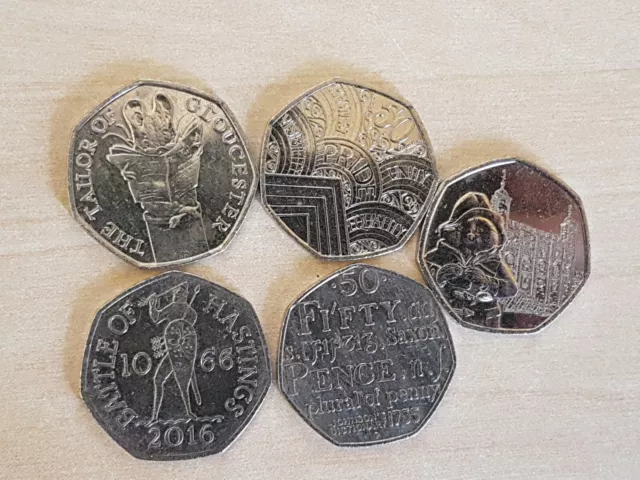 Collectable 50p Pence Coins Joblot of coins total 5 Various Designs