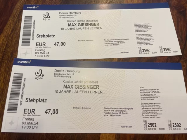 2 Tickets Max Giesinger in Hamburg am 03.05.2024