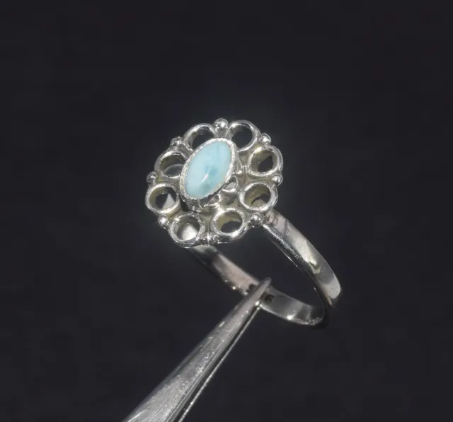 925 Solid Sterling Silver Blue Larimar Ring-6 US f897