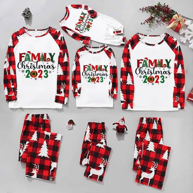 Parent Kids Matching Family Pajamas Set Christmas Printed Long Sleeved Crew Neck