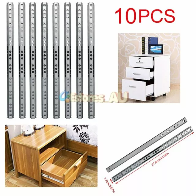 10Pcs Heavy Runners Ball Bearing Drawer Slides Rail Telescopic Metal Duty 278mm