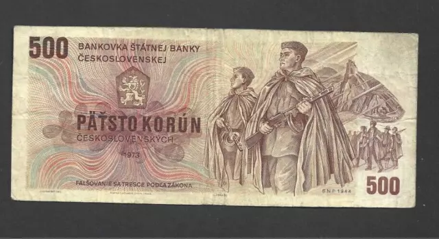 500 Korun Vg Banknote From Czechoslovakia 1973 Pick-93