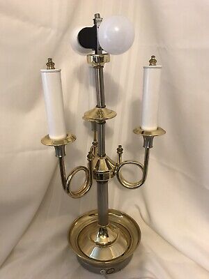 Vintage Brass French Bouillotte 3-Arm Horn Trumpet Style Table Lamp 22”