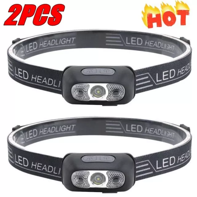 2 x Waterproof LED Headlamp Super Bright Head Torch USB Rechargeable Headlight