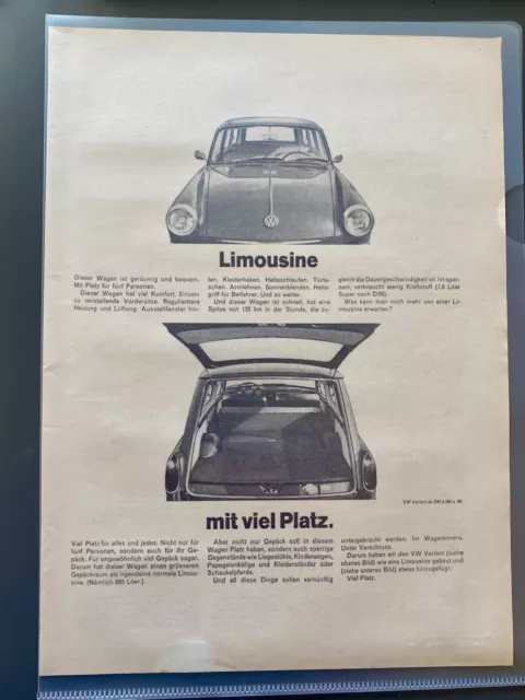 VW Variant Volkswagen Oldtimer Original 1964 Vintage Advert Werbung Reklame