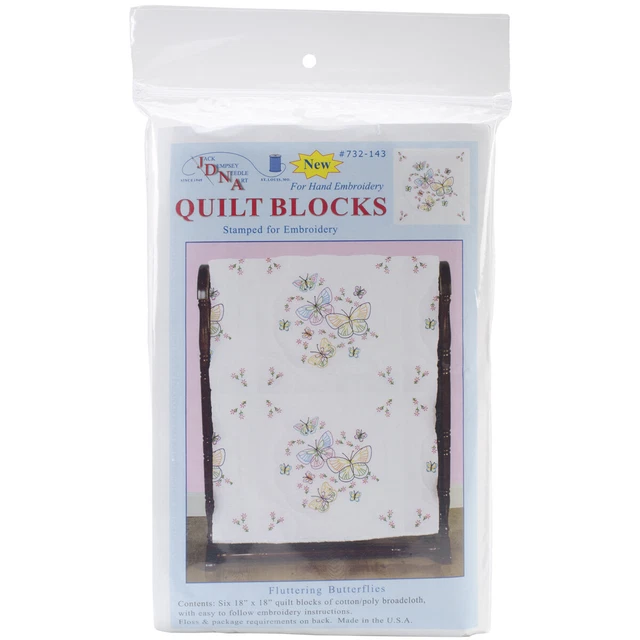 Jack Dempsey gestempelte weiße Quiltblöcke 18""x18"" 6/Stück flatternde Schmetterlinge -73