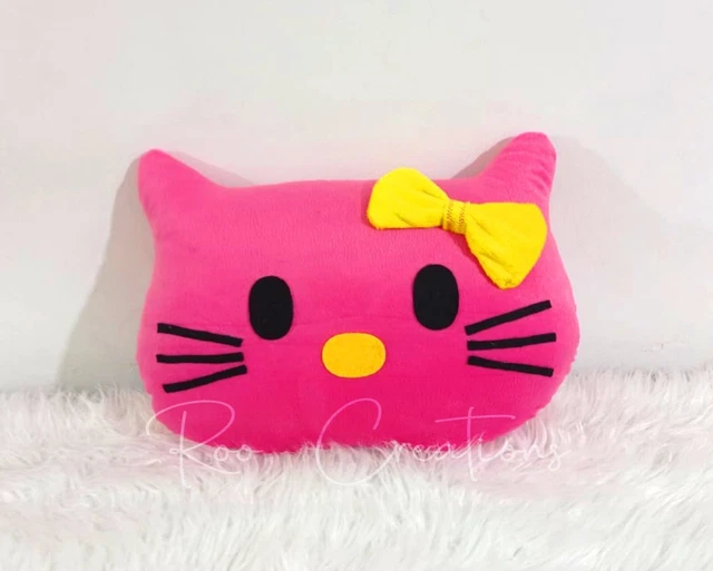 Linda almohada suave cara femenina rosa Hello Kitty 14" juguete regalo felpa almohada bebé nueva