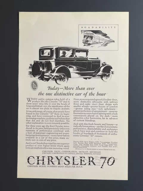 Original 1927 Chrysler 70 "Roadability"- Original Print Advertisement (10 x 6.5)