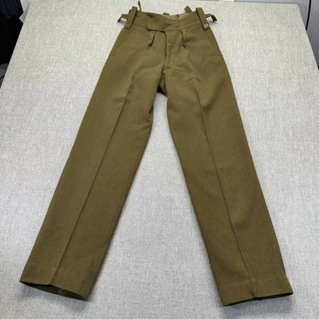 Vintage 70s WWII Dress Trousers Mens 28x32 Green Wool Button Fly Military