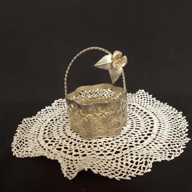 Silver Plated Mesh Basket With Rose