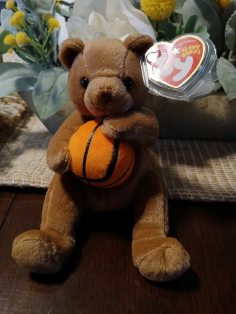 TY Beanie Baby - HOOPS the Basketball Bear (6.5 inch) - MWMTs Stuffed Animal Toy