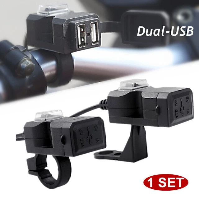 Motorcycle Handlebar 12V Waterproof Switch Dual USB GPS Phone Charger Adapter